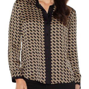 LIVERPOOL PETITE LONG SLEEVE BUTTON FRONT WOVEN SHIRT Size MPMP / BLACK GOLD COM